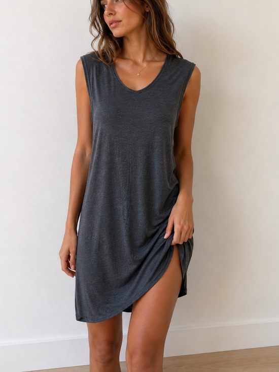 Wilfred Dresses & Skirts - Wilfred Aritzia Charcoal Gray Sleeveless Mini Dress Scoop Neck Relaxed Fit Casua